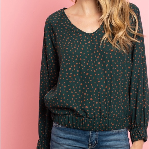 Hunter Green Leopard Print Smocked Blouse - Picture 4 of 8